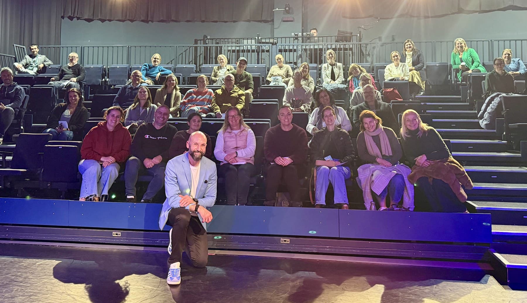 Nick Kenny with a parent audience in the theatre at Oxford Falls Grammar